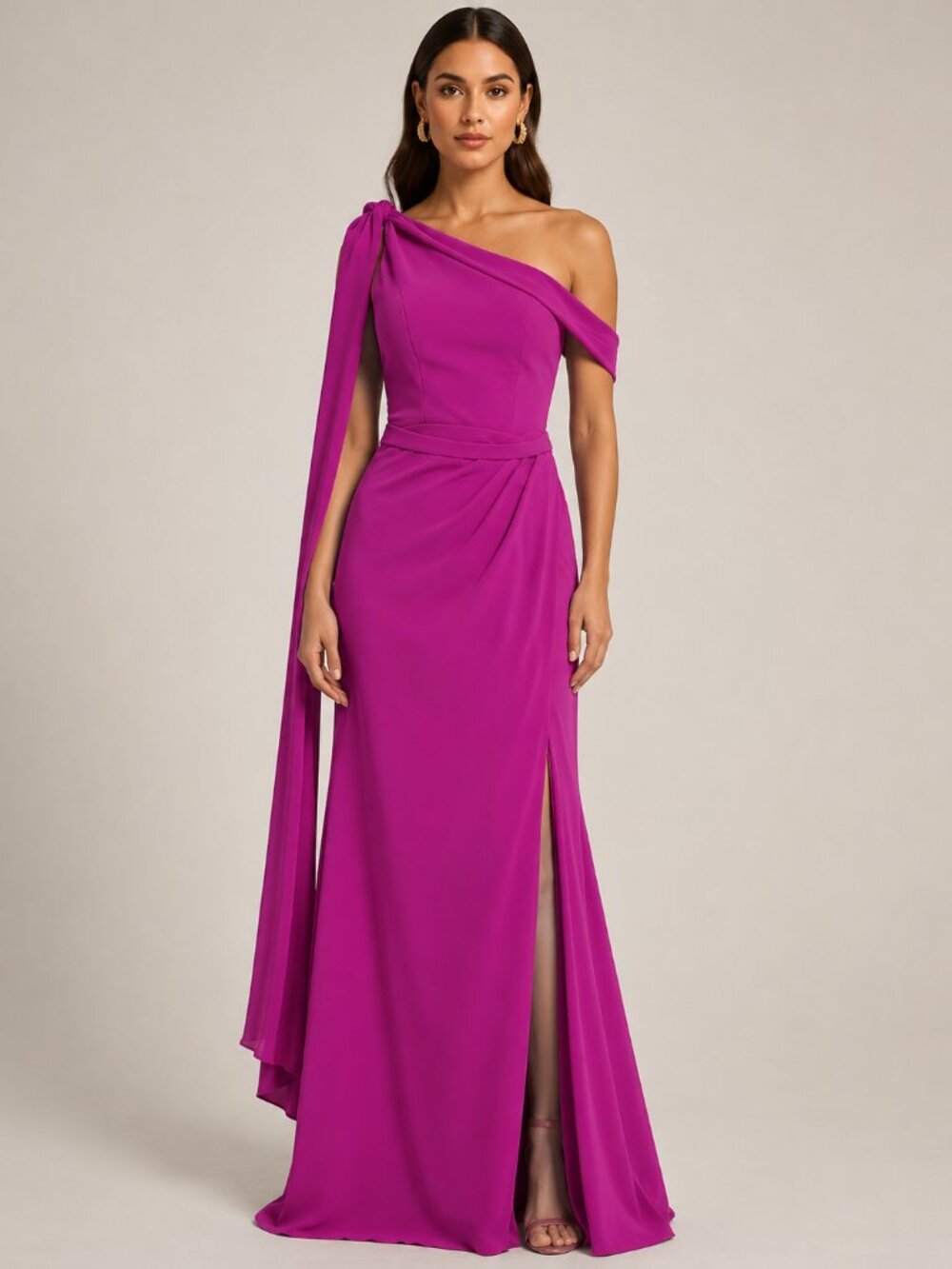 Asymmetrical One Shoulder Formal Dress | Pleated Mermaid Sweep Train Gown